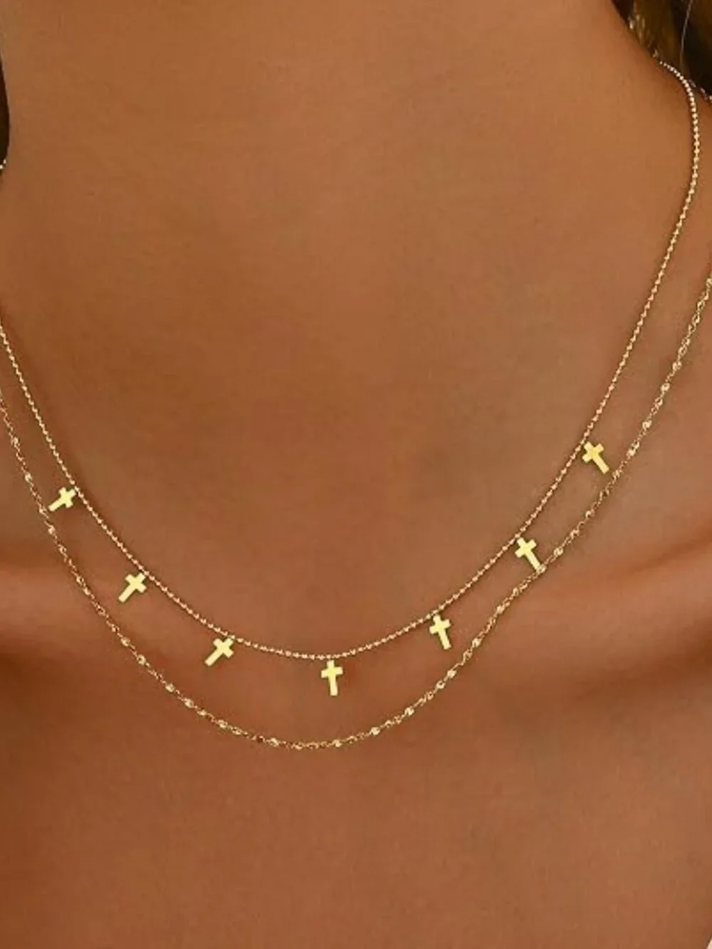 18K Gold Plated Star Cross Heart Charm Choker Necklace for Women | Dainty Layere